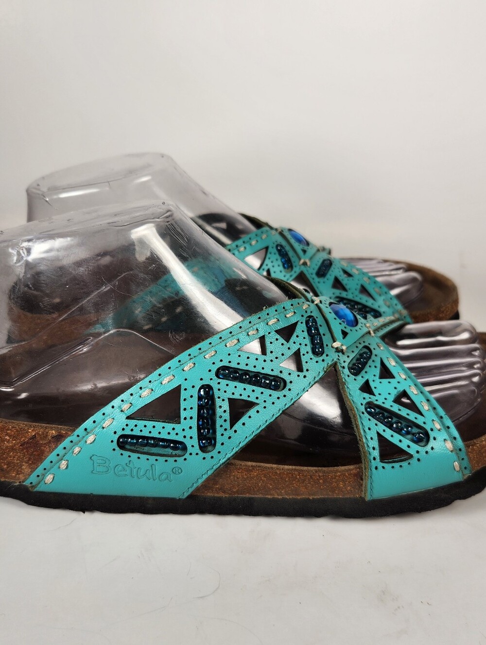 BIRKENSTOCK Betula Womens Joyce Sandal 6 Narrow Turquoise Beaded Leather Shoe - Picture 2 of 11